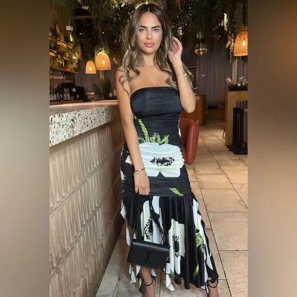 Commense Gardenia Floral Mesh Midi Dress. Size M. - Picture 3 of 8